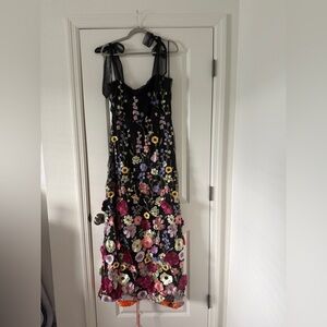 Lulus Thriving Poise Black 3D Floral Embroidered Tie-Strap Maxi Dress